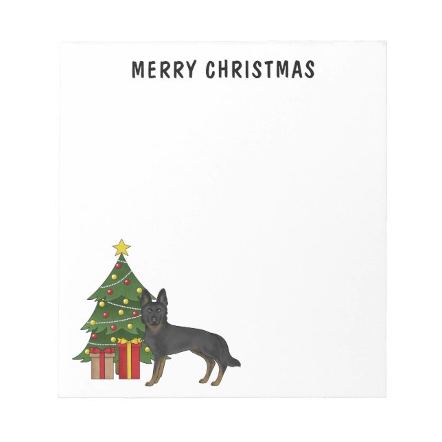Bloco De Notas Árvore Festiva de Natal Bi-Black German shepherd (Frente)