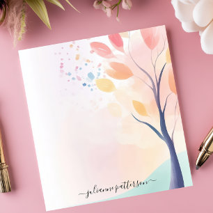 Bloco De Notas Árvore Pastel Abstrata em Aquarela Nome Personaliz