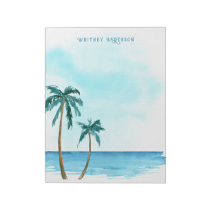 Bloco De Notas Árvore Tropical Branca e Azul-Na moda