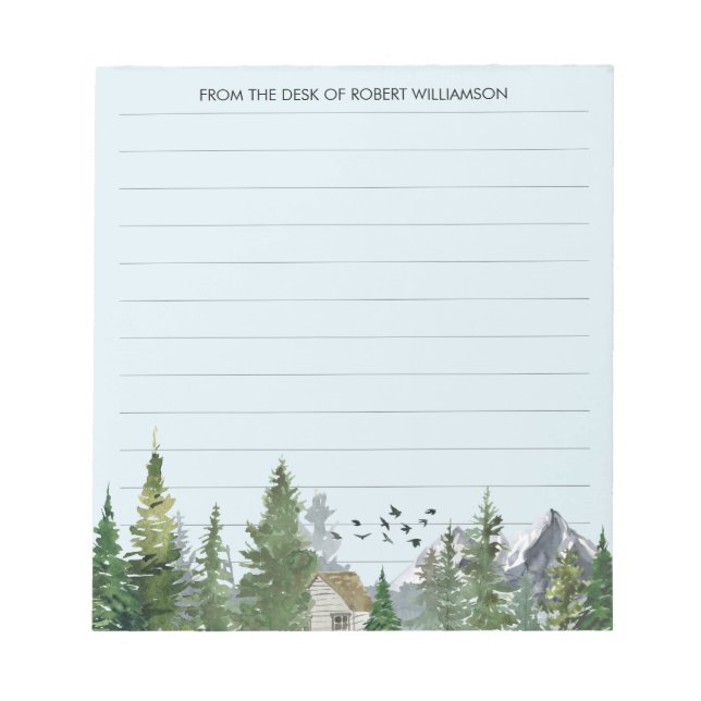 Bloco De Notas Árvores de Aquarela Montanhas Florestais Naturais  (Frente)