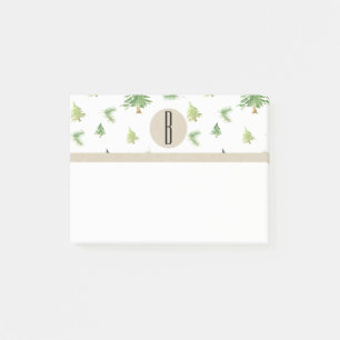Bloco De Notas Árvores de Pinheiro em Aquarela Kraft Monograma Rú