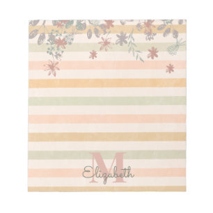 Bloco De Notas As listras florais chiques do vintage com