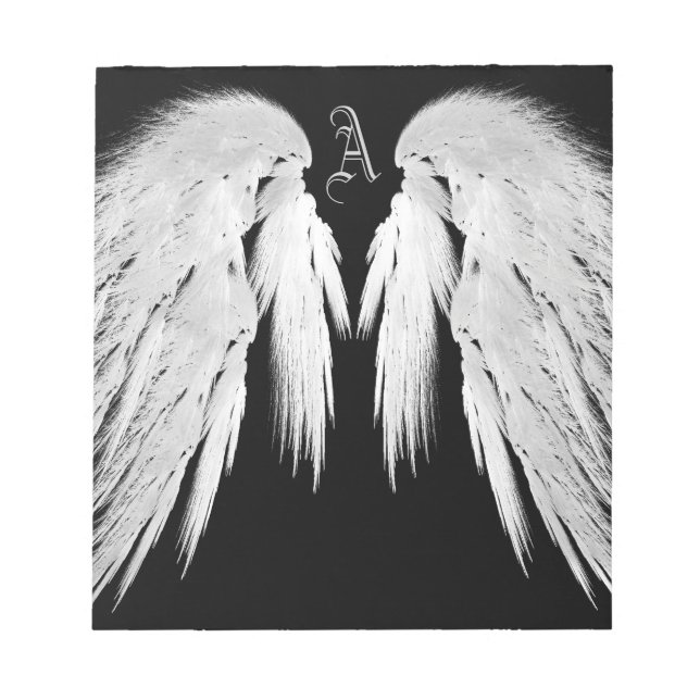 Bloco De Notas Asas de Anjo Preta Monograma Personalizada (Frente)