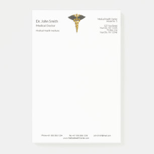 Bloco De Notas Asas Negras Médicas Elegantes de Caduceus Dourado 