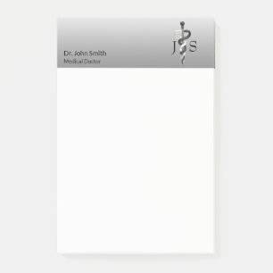 Bloco De Notas Asclépio Branco Negro-Elegante Médico Clássico Nob