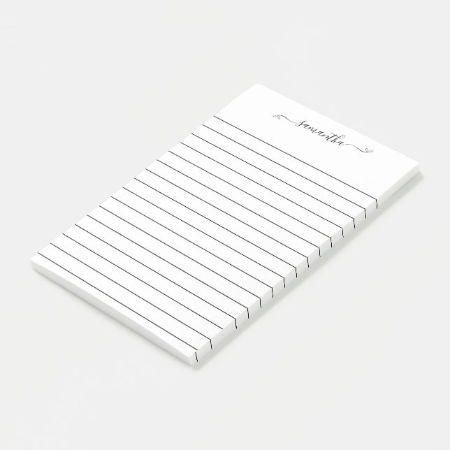 Bloco De Notas Assinatura de Nome com Laço Fofo Linha Preta Branc (Inclinado)