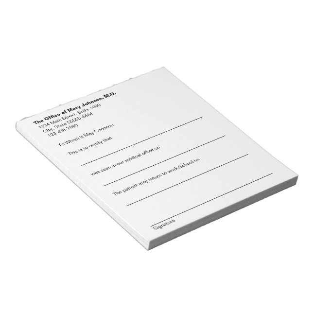 Bloco De Notas Atestado Médico de Desculpas para Paciente (Inclinado)