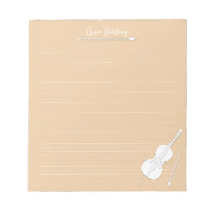 Bloco De Notas Aula de Música Personalizada de Cello Branco Bege