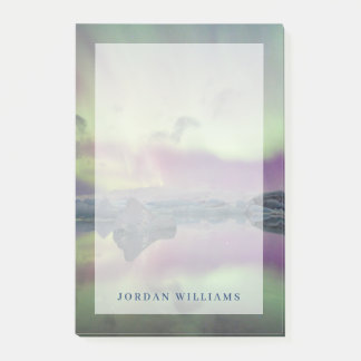 Bloco De Notas Aurora Lights Reflete Lagoa | Islândia