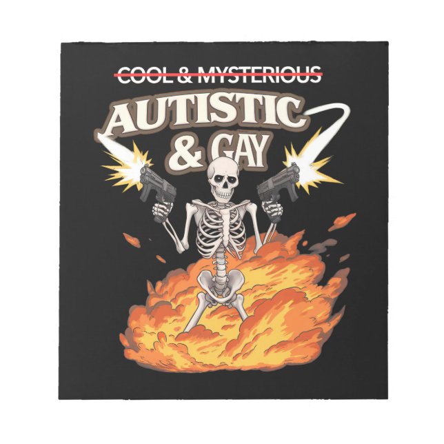 Bloco De Notas Autista e esqueleto Gay Engraçado Autismo consciên (Frente)