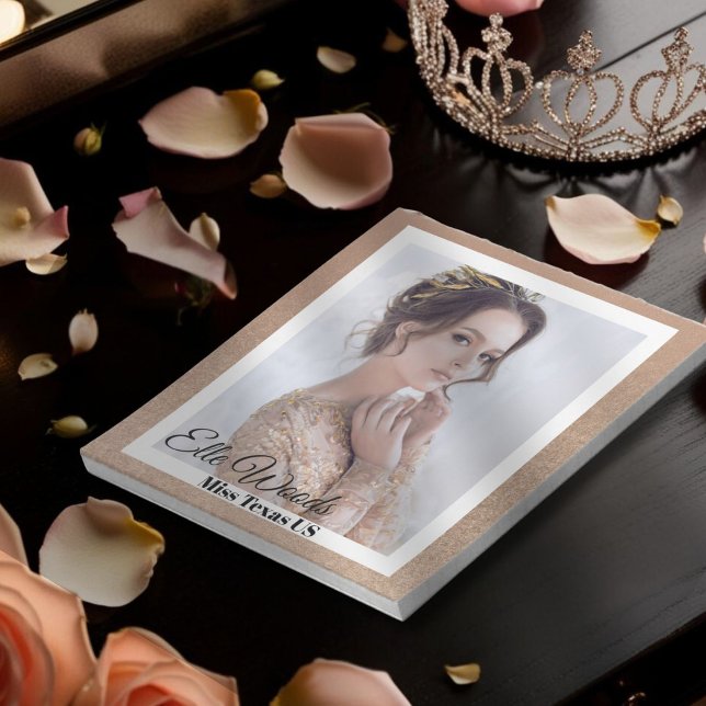 Bloco De Notas Autografo Pageant de Bronze do ouro (This custom pageant notepad features a sparkling golden bronze border with your photo and text)