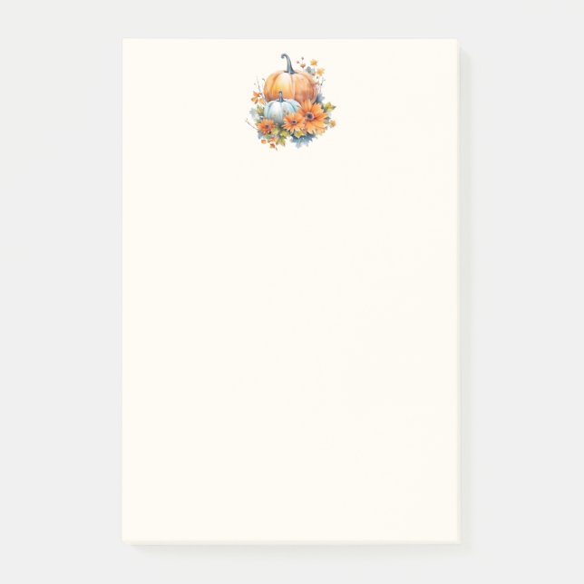 Bloco De Notas Autumn Pumpkins com Flores e Folhagem (Frente)