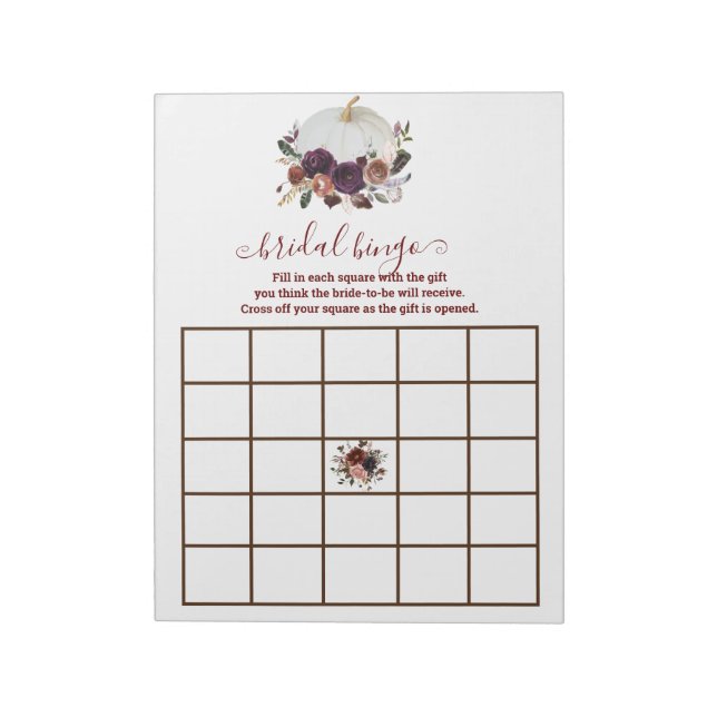Bloco De Notas Autumn White Pumpkin Fall in Love Bingo (Invertido)