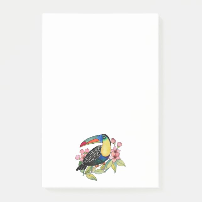 Bloco De Notas Ave De Toucador De Aquarela Com Flores (Frente)