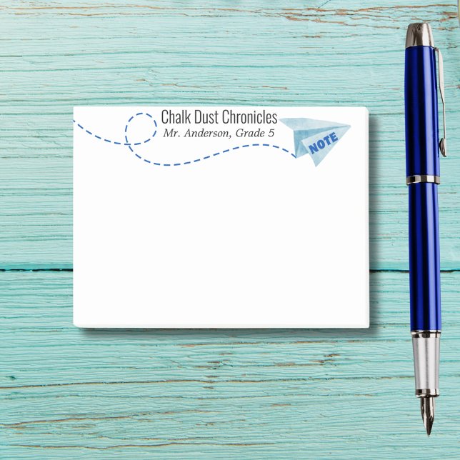 Bloco De Notas Avião de papel em aquarela fofa com nota, personal (Criador carregado)
