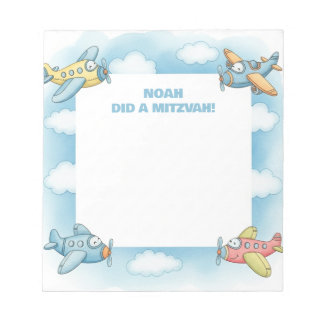 Bloco De Notas Aviões Azuis Personalizados Mitzvah