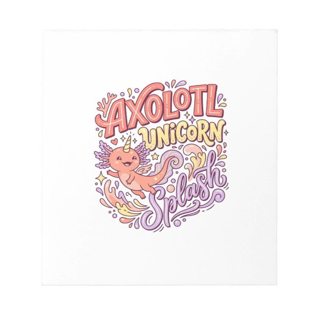 Bloco De Notas Axolote Unicórnio Splash Caprichoso Branco Bac (Frente)