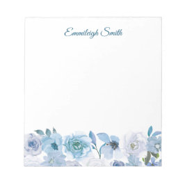 Bloco De Notas Azul-branco-branco-azul-Céu-Elegante Floral