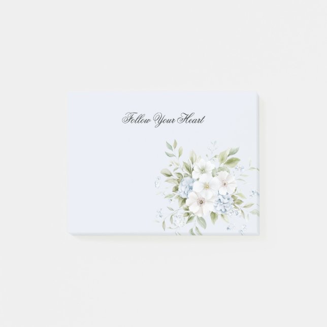 Bloco De Notas Azul Celeste Branco Floral Claro (Frente)