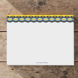 Bloco De Notas Azul Celeste E Amarelo Sol Floral