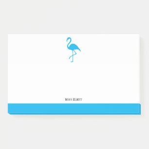 Bloco De Notas Azul-céu no Flamingo branco e borda com nome