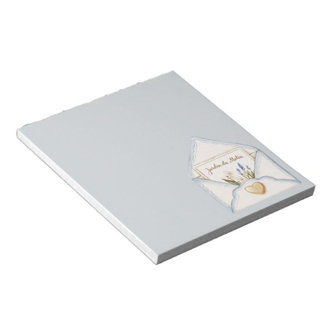 Bloco De Notas Azul Claro Francês Envelope Coração Floral Creme   (Inclinado)
