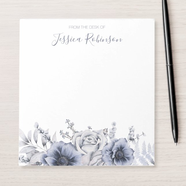 Bloco De Notas Azul-Cor-de-Água Floral Personalizado (Criador carregado)