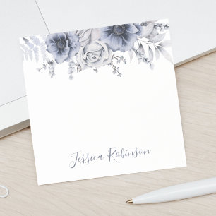 Bloco De Notas Azul-Cor-de-Água Floral Personalizado