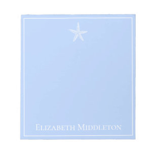 Bloco De Notas Azul costeiro e Starfish branco personalizado