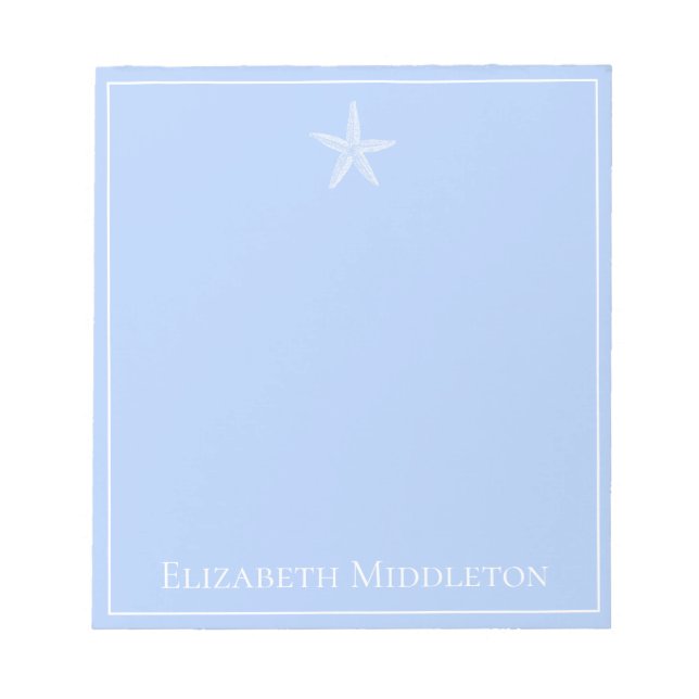 Bloco De Notas Azul costeiro e Starfish branco personalizado (Frente)