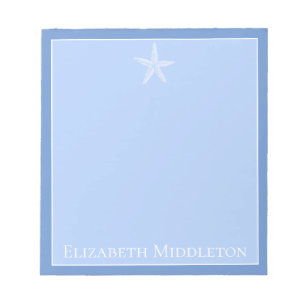 Bloco De Notas Azul costeiro e Starfish branco personalizado