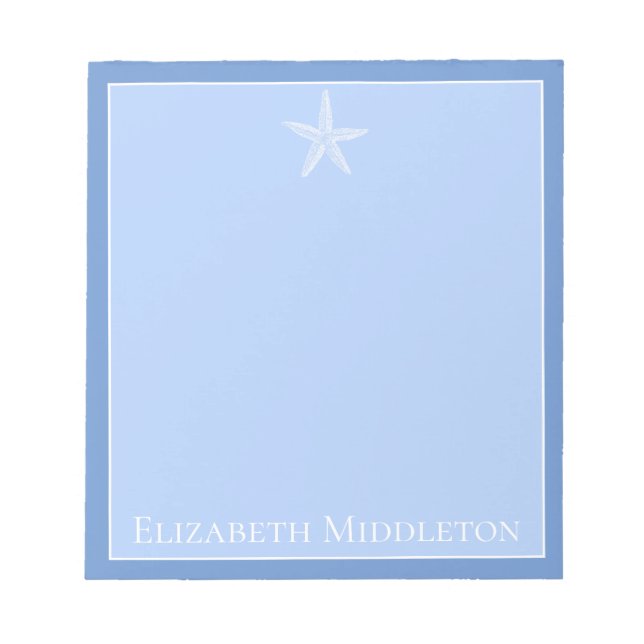 Bloco De Notas Azul costeiro e Starfish branco personalizado (Frente)