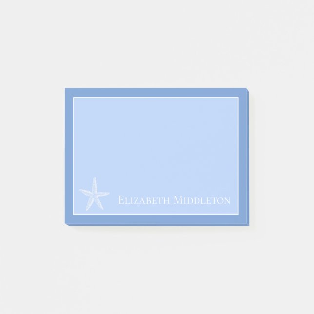 Bloco De Notas Azul costeiro e Starfish branco personalizado (Frente)