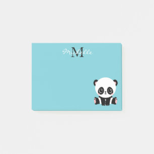 Bloco De Notas Azul de bolha personalizada Panda branca monograma