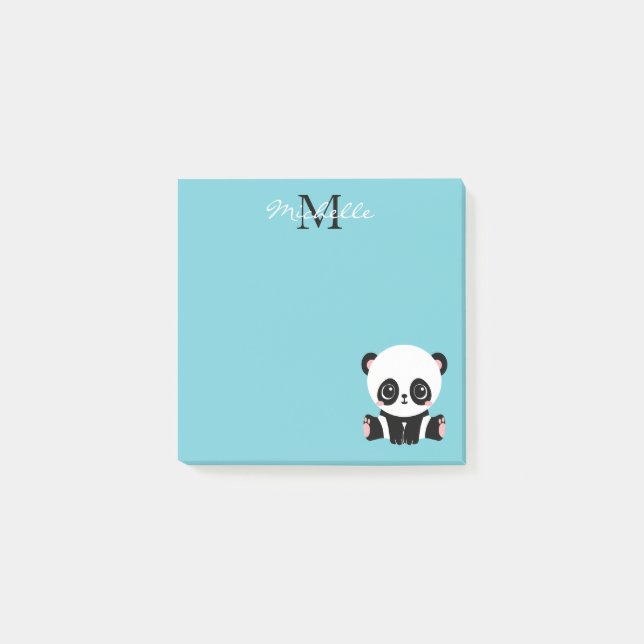 Bloco De Notas Azul de bolha personalizada Panda branca monograma (Frente)