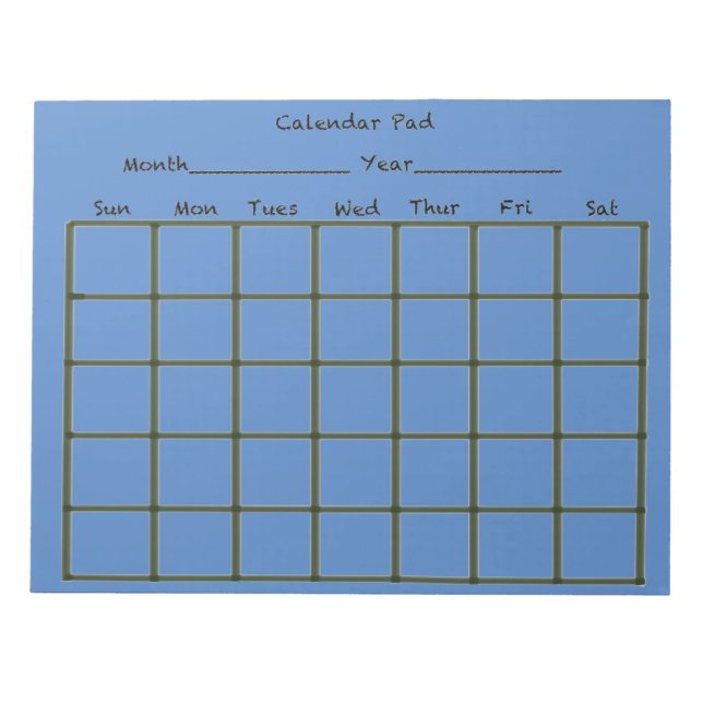 Bloco De Notas Azul de Pad do Calendário (Frente)
