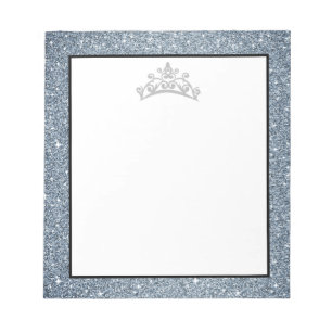 Bloco de notas azul do brilho da coroa da tiara da