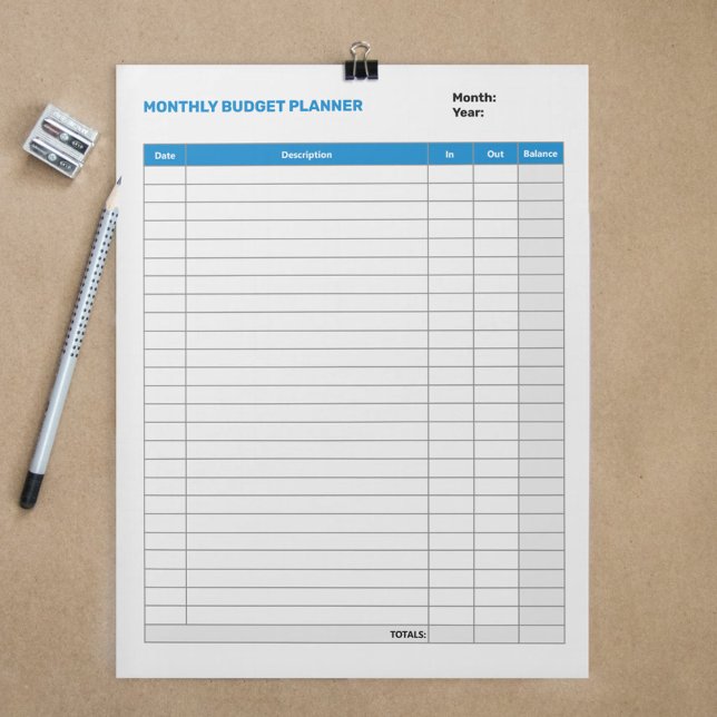 Bloco De Notas Azul do Planejador de Orçamento Mensal Simples (Simple Monthly Budget Planner Blue Notepad)