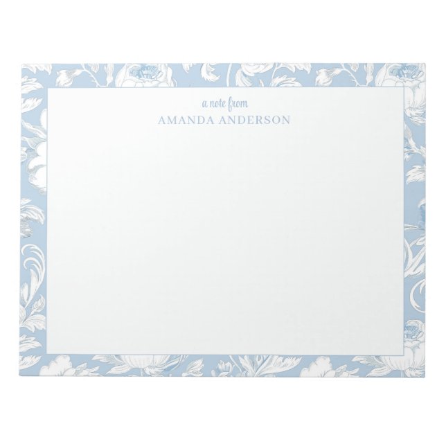 Bloco De Notas Azul e Branco Chinoiserie Nome Personalizado (Frente)