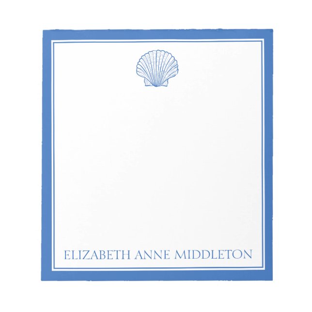 Bloco De Notas Azul e Branco Marítimo Preppy Concha Personalizado (Frente)