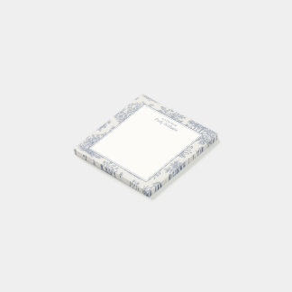 Bloco De Notas Azul e Branco Padrão Toile Florestal Personalizado
