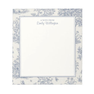 Bloco De Notas Azul e Branco Padrão Toile Florestal Personalizado