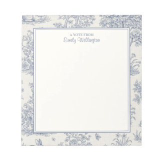 Bloco De Notas Azul e Branco Padrão Toile Florestal Personalizado