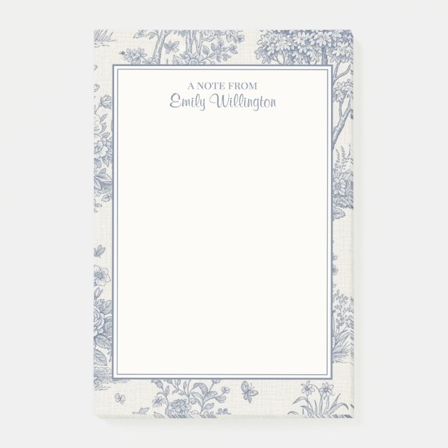 Bloco De Notas Azul e Branco Personalizado com Padrão Toile de Fl (Frente)