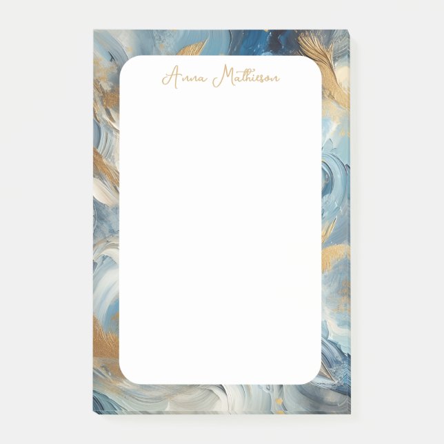 Bloco De Notas Azul Elegância Contemporânea Dourado (Frente)