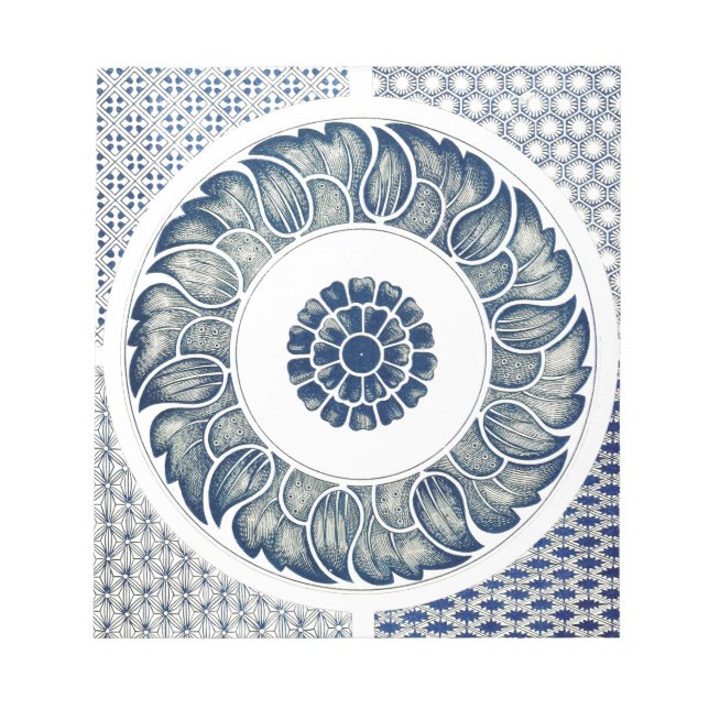 Bloco De Notas Azul Floral Chinês Redondo (Frente)