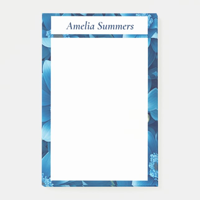 Bloco De Notas Azul Floral Personalizado (Frente)