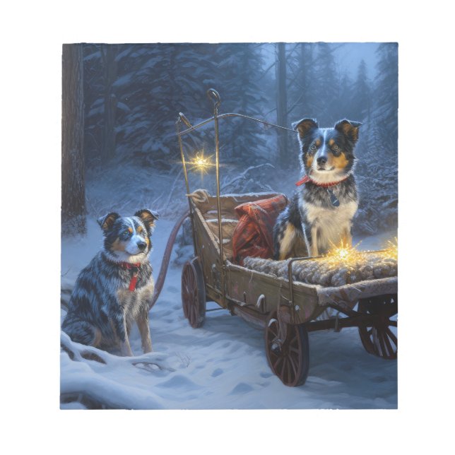Bloco De Notas Azul Heeler Snowy Sleigh Decência de Natal (Frente)