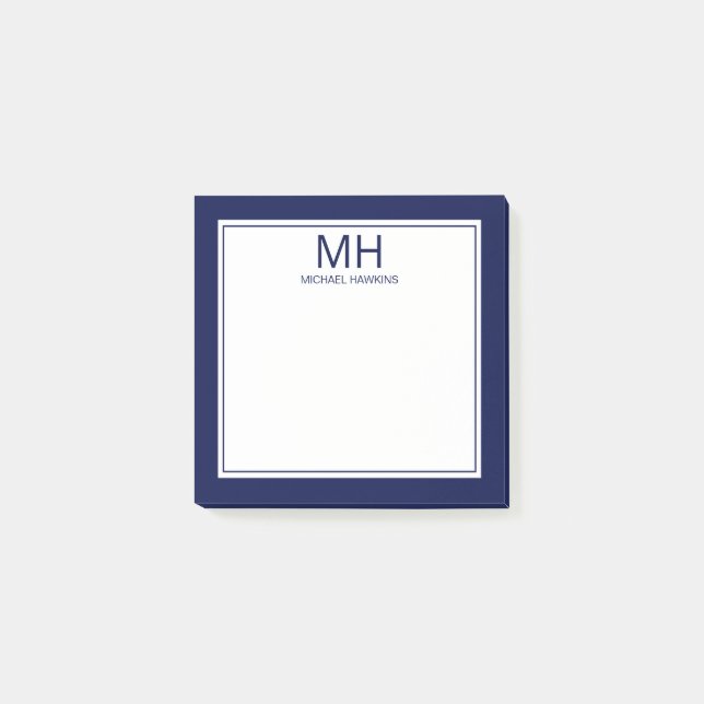 Bloco De Notas Azul Marinho Branco Monogramado Masculino (Frente)