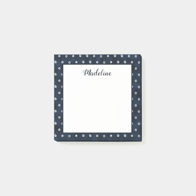 Bloco De Notas Azul Marinho Branco Pontos Abstratos Personalizado (Frente)